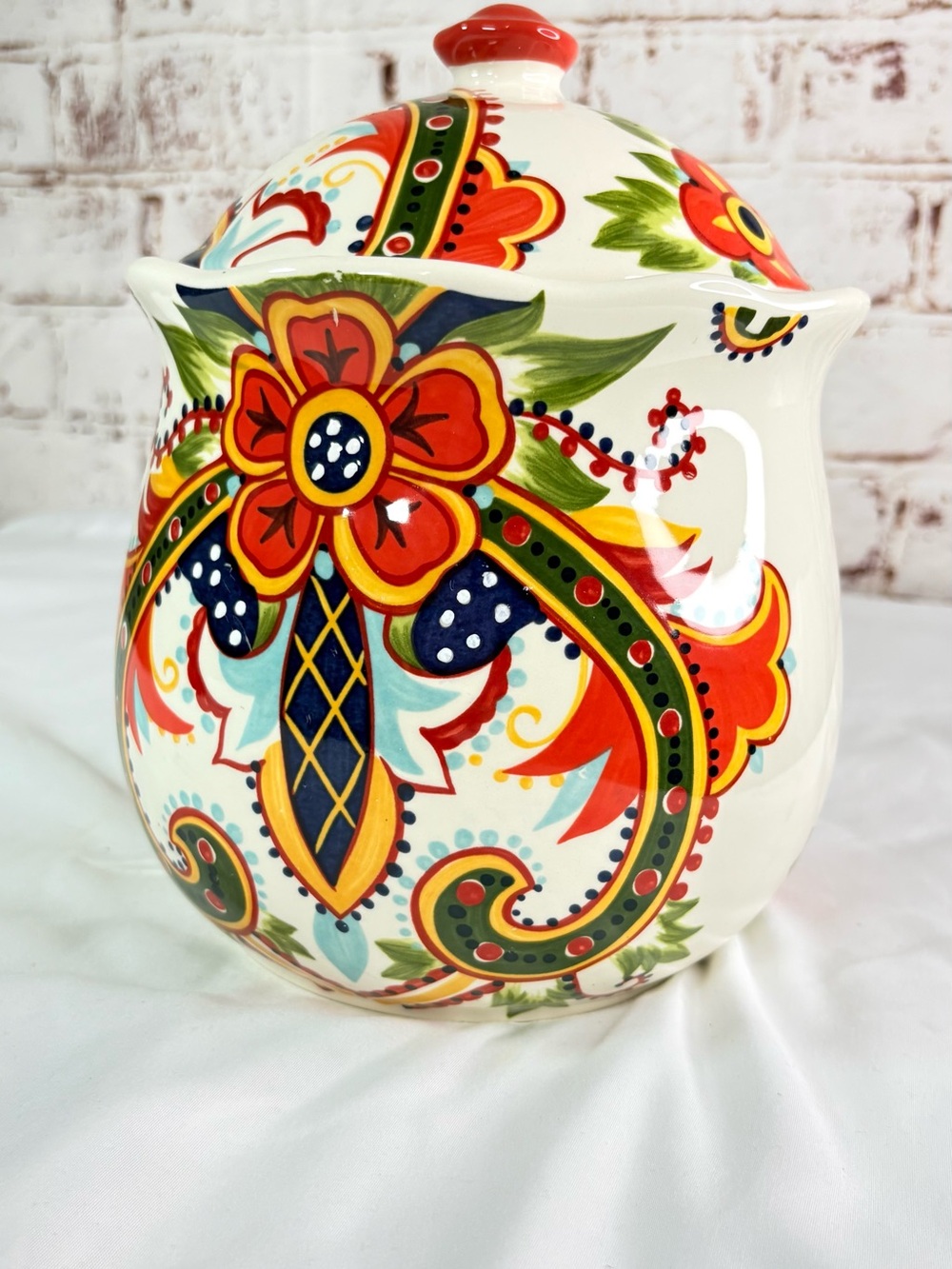 Hand-Painted Floral Ceramic Canister - Red and Multicolor